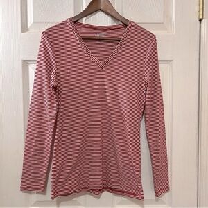 Old Navy Perfect Fitted Long Sleeve Women's V Neck Tshirt Red White Size Large